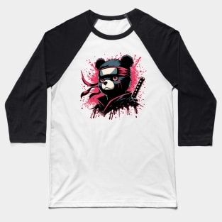 Cool Ninja Bear Japanese Anime Ink Splash Style Baseball T-Shirt